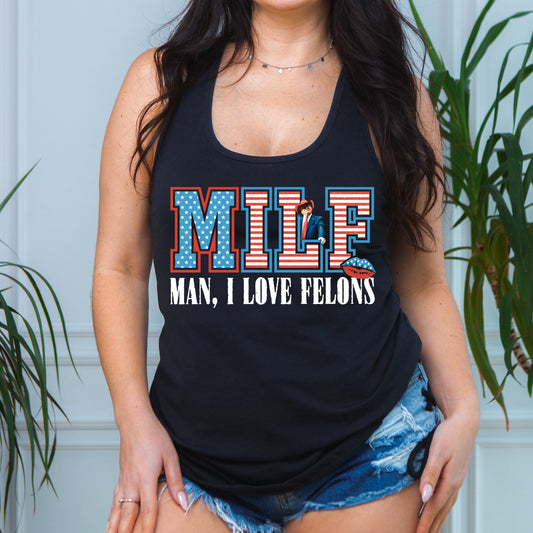 MAN I LOVE FELONS white Ink Racerback Tank Top