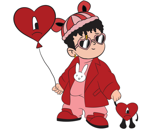 Bad Bunny Heart Balloon Valentine's Day Design - DTF Ready To Press