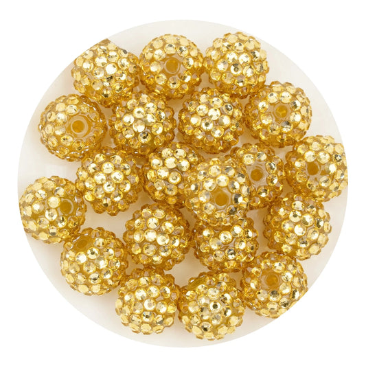 Acrylic Round String Bubblegum Bling Beads - Gold