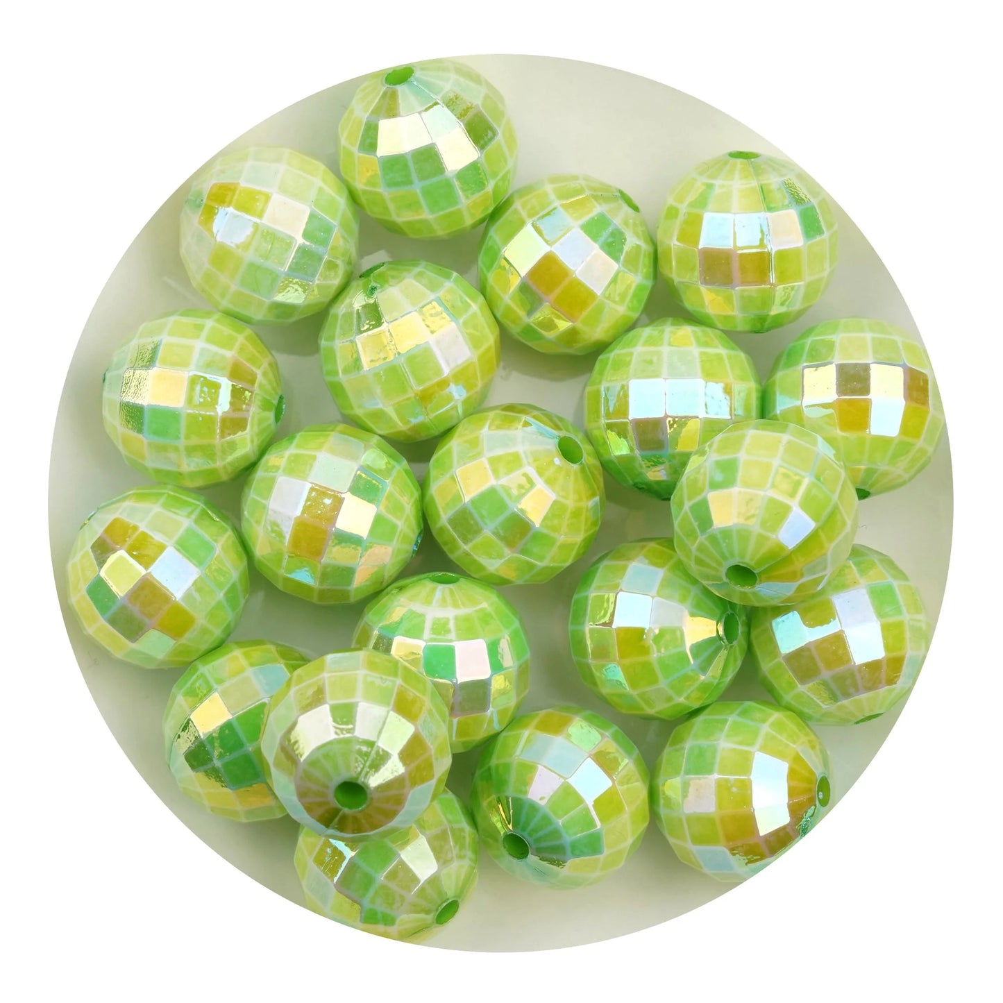 Acrylic Round String Disco Bling Beads - Green