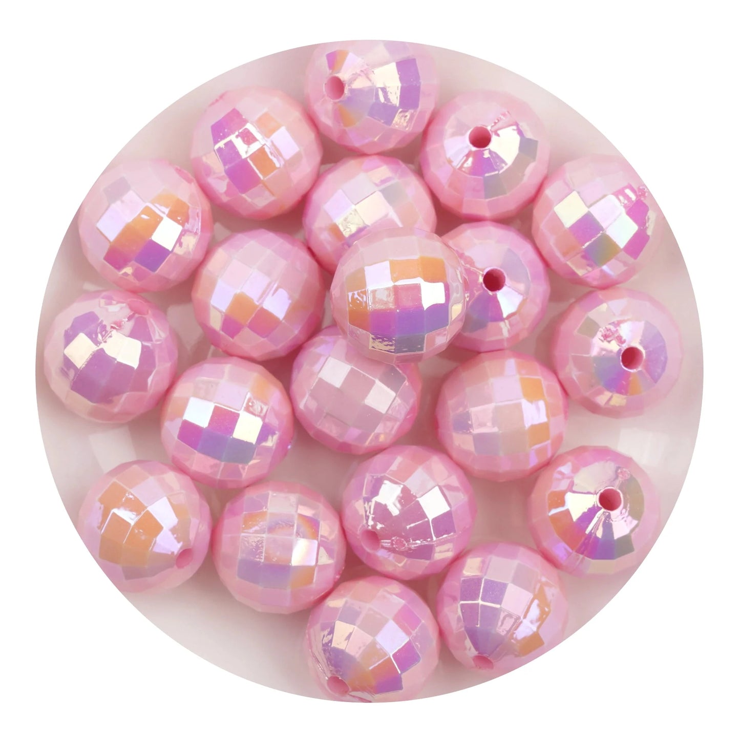 Acrylic Round String Disco Bling Beads - Pink