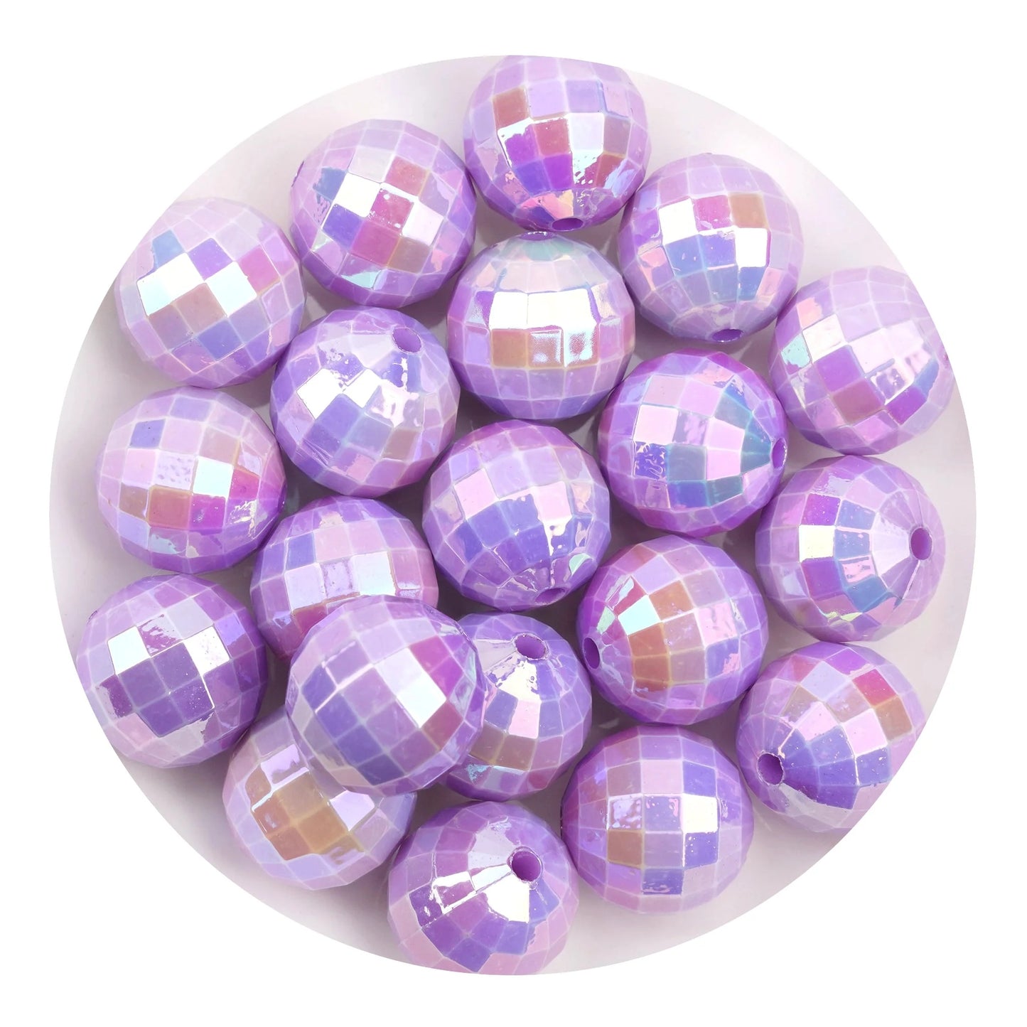 Acrylic Round String Disco Bling Beads - Purple