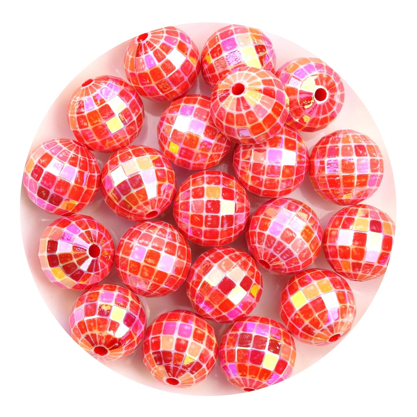 Acrylic Round String Disco Bling Beads - Red