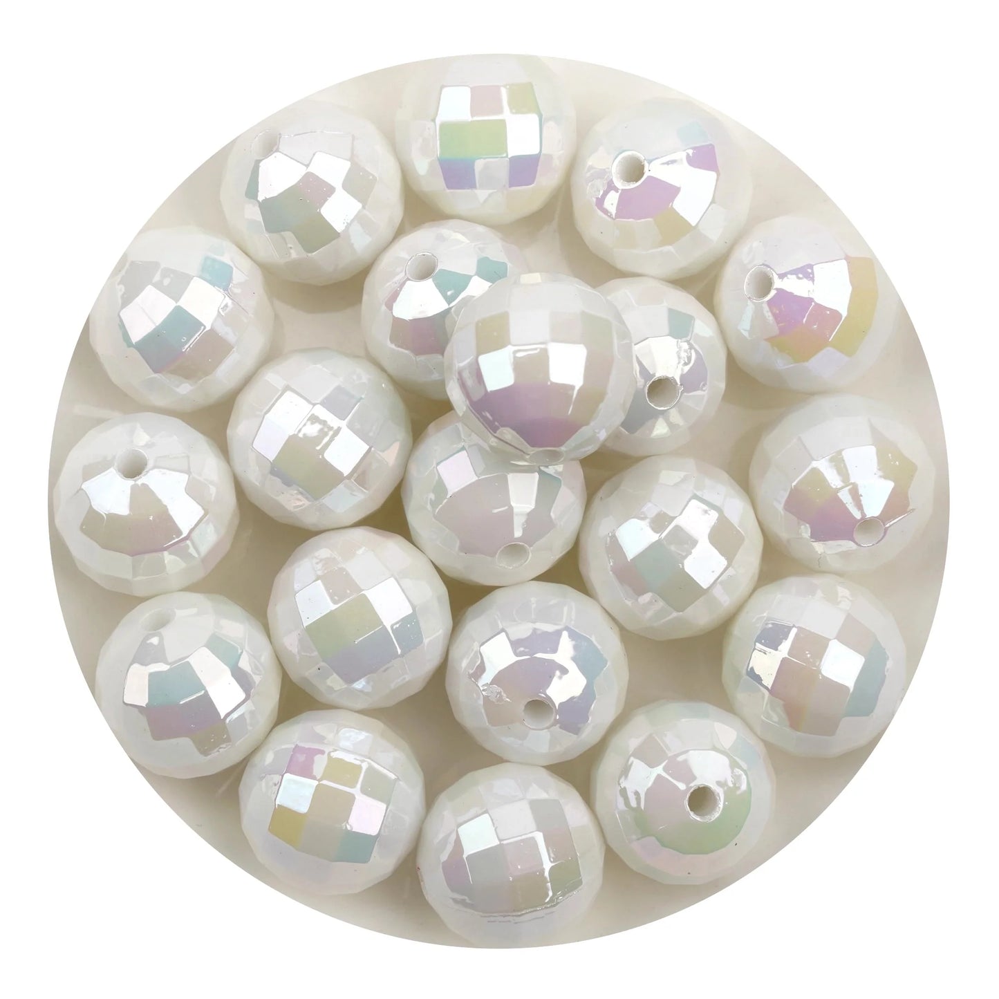 Acrylic Round String Disco Bling Beads - White