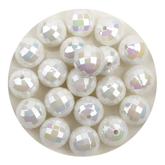 Acrylic Round String Disco Bling Beads - White