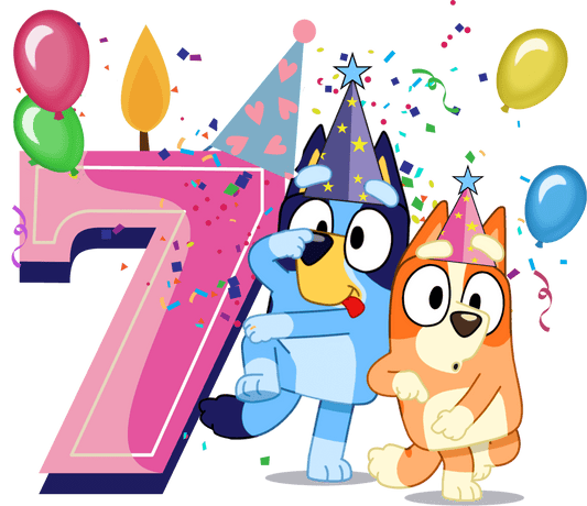 7th Birthday Girl Bluey Design - DTF Ready To Press