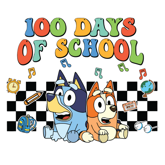 100 Days Of School Bluey And Bingo Design - DTF Ready To Press